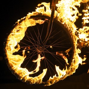 Bike wheel aflame